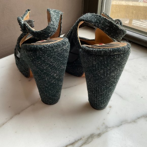 MARNI dark green tweed and black leather platform  pumps - Picture 5 of 8